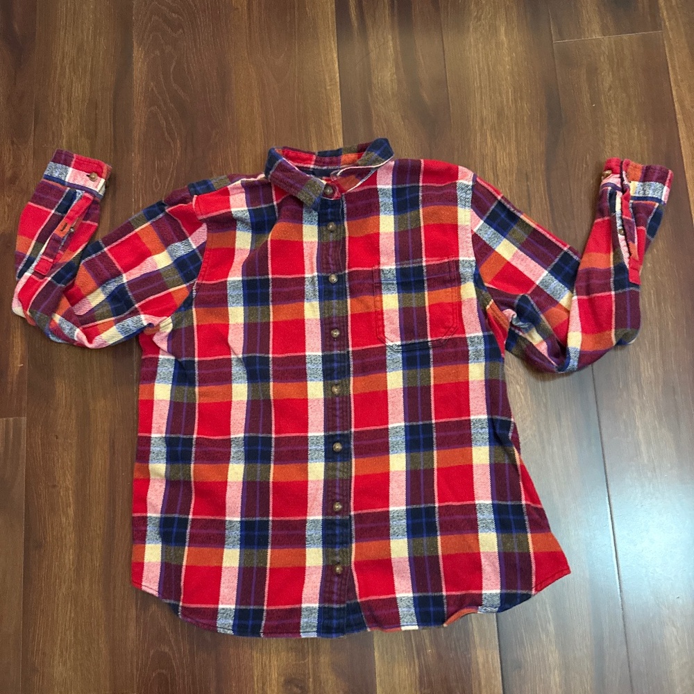 LL BEAN Plaid Button down Shirt Size Large